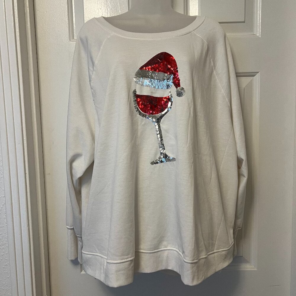 Sequin Santa Wine Glass Sweatshirt